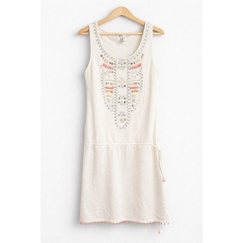 Milly NY Embellished Tank Tunic Dress Beaded Rhinestone Shelf Bra Resort Size M